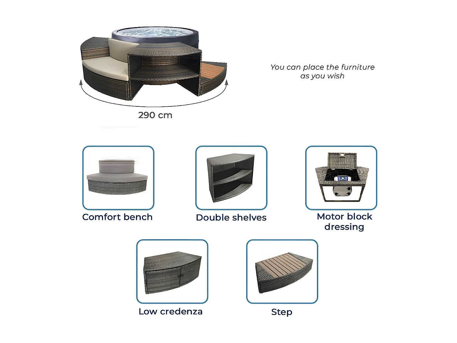 NETSPA - SP-VIP140MOB2 - NetSpa Vita 4 plazas + Mueble - SPA Semi Rígido - Redondo