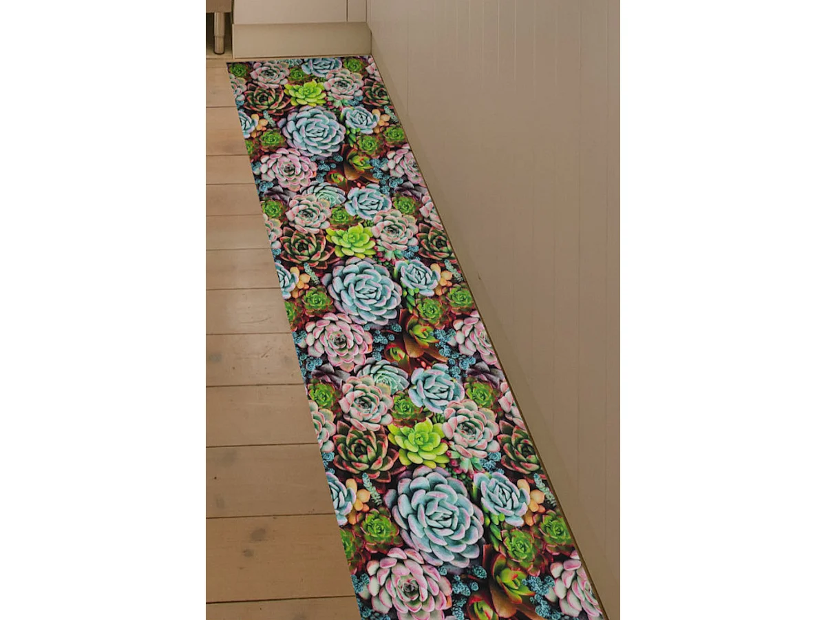 Tapis Couloir| Composition Textile Résinée| Base Antidérapante| Fleur Lotus| 55X200CM