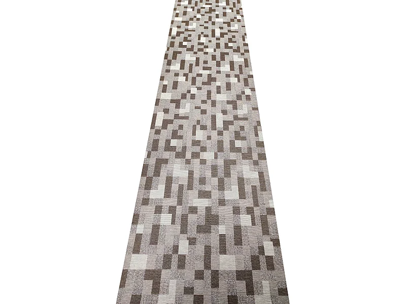 Alfombras Pasillo| Composición Textil Resinado| Base Antideslizante| Cuadros Marron| 65X250CM