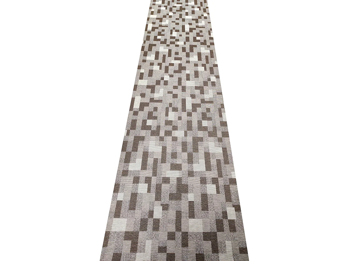 Alfombras Pasillo| Composición Textil Resinado| Base Antideslizante| Cuadros Marron| 65X250CM