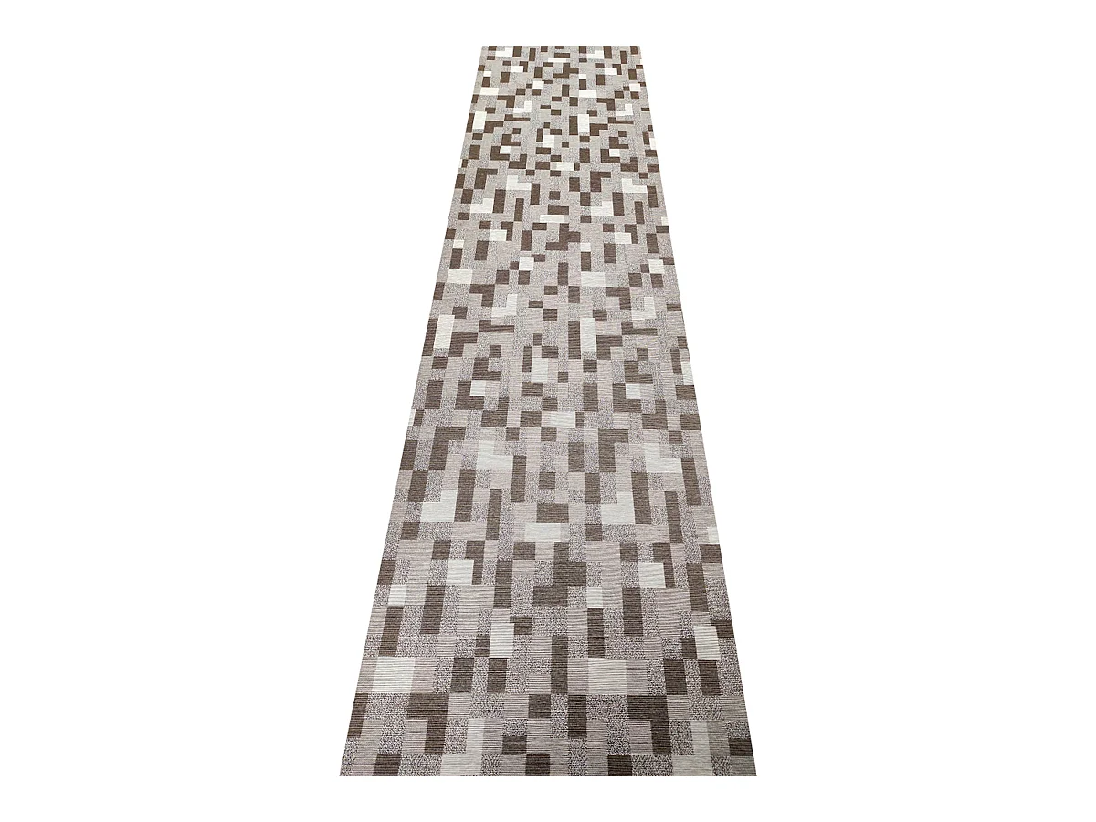 Alfombras Pasillo| Composición Textil Resinado| Base Antideslizante| Cuadros Marron| 65X250CM