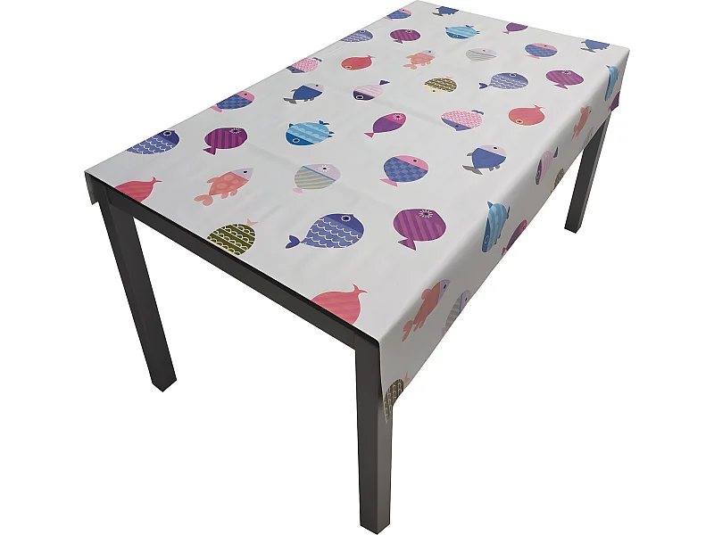 Mantel| Composicion PVC| Base Poliester| Antimanchas| Peces| Medida 140X220 CM