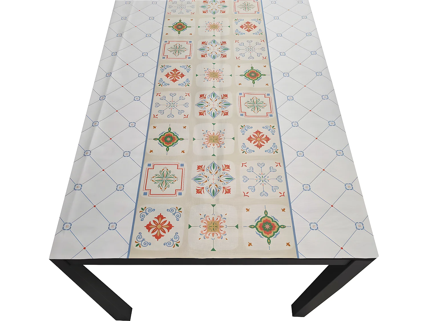 Nappe| Composition PVC| Base Polyester| Anti-taches| Mosaïque Bleue| Taille 140X250 CM
