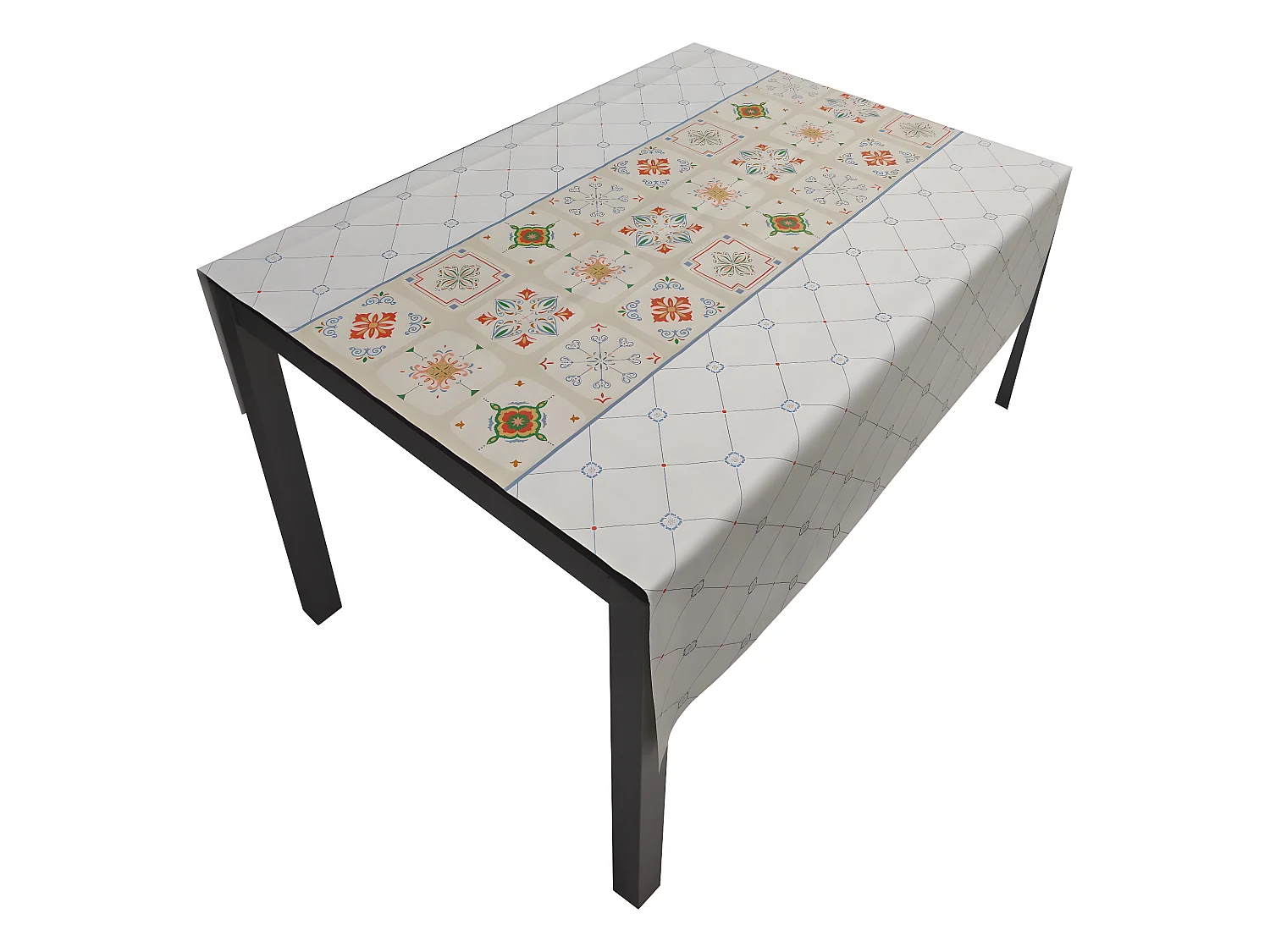 Mantel| Composicion PVC| Base Poliester| Antimanchas| Mosaico Azul| Medida 140X250 CM