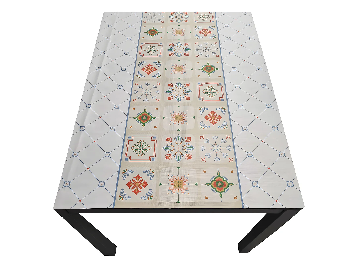 Mantel| Composicion PVC| Base Poliester| Antimanchas| Mosaico Azul| Medida 140X250 CM