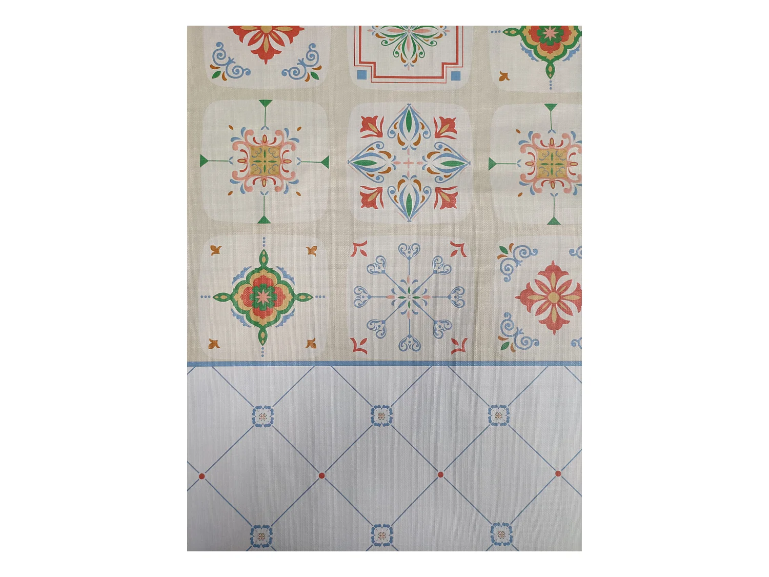 Mantel| Composicion PVC| Base Poliester| Antimanchas| Mosaico Azul| Medida 140X250 CM