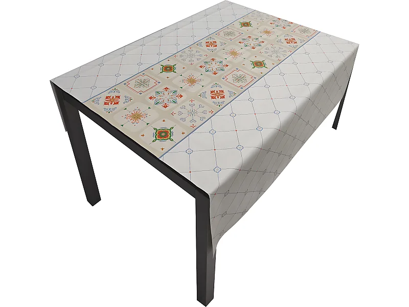 Mantel| Composicion PVC| Base Poliester| Antimanchas| Mosaico Azul| Medida 140X250 CM