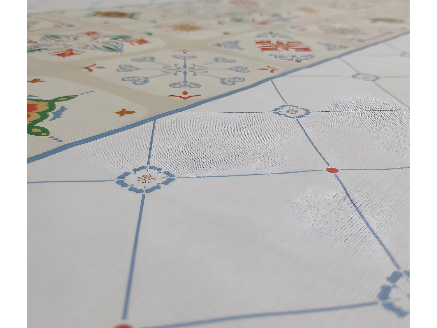 Mantel| Composicion PVC| Base Poliester| Antimanchas| Mosaico Azul| Medida 140X140 CM