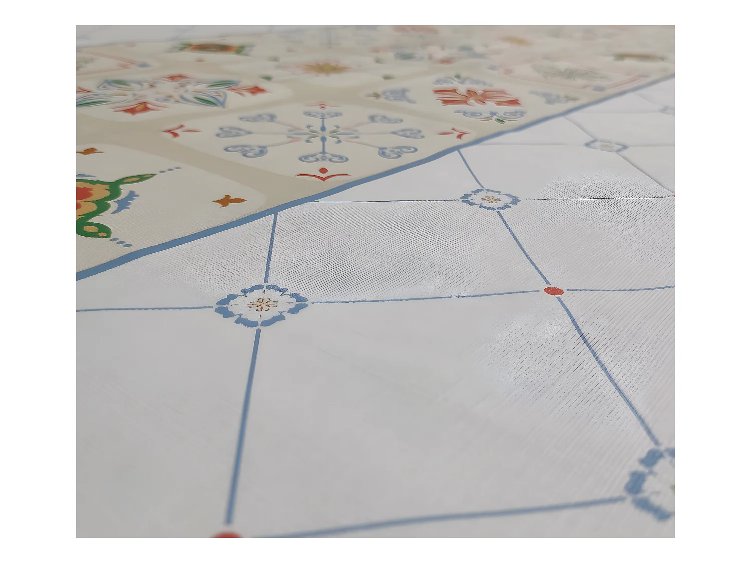 Mantel| Composicion PVC| Base Poliester| Antimanchas| Mosaico Azul| Medida 140X200 CM