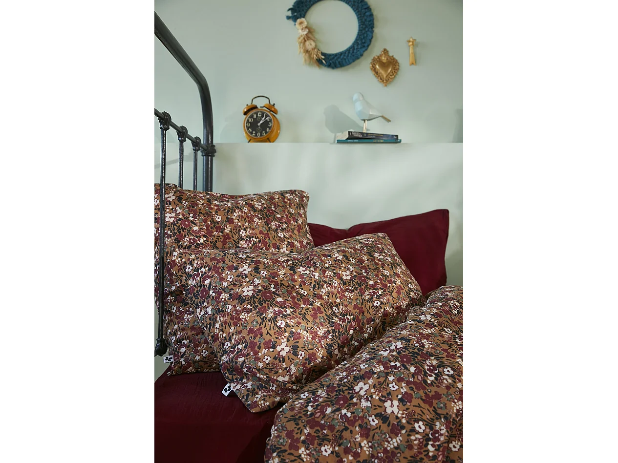 Taie d'oreiller gaze coton 60 x 60 cm Capucine camel