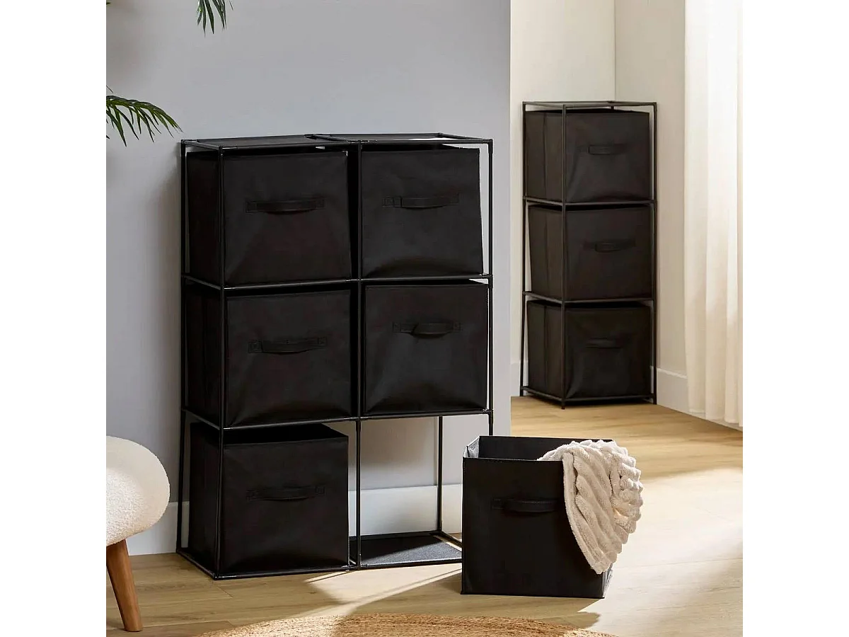 Meuble Etagère 6 cases avec 6 boîtes de rangement H 98 cm
