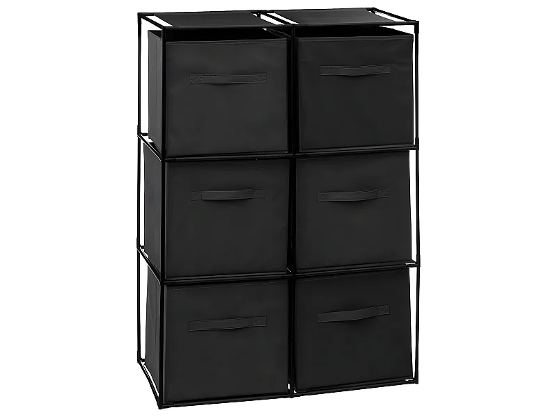 Meuble Etagère 6 cases avec 6 boîtes de rangement H 98 cm