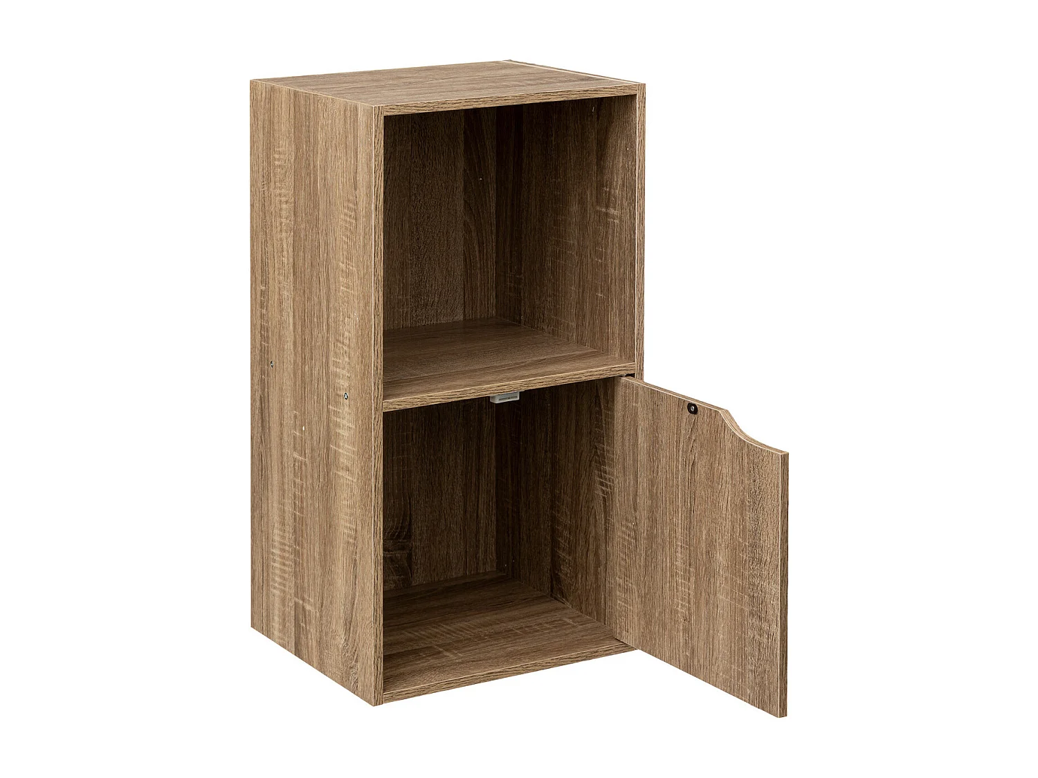 Meuble Etagère 2 Cases de rangement 1 Porte effet bois naturel H 67.6 cm