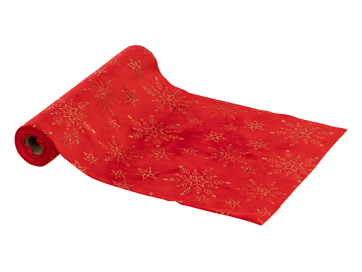 Chemin de table Tissu en Velours Rouge avec Flocons pailletés dorés 28 x 300 cm