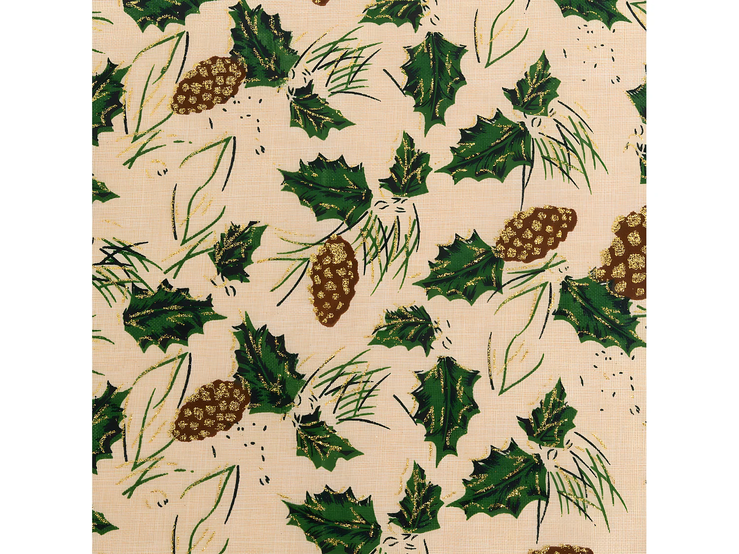 Chemin de table Tissu Beige avec Pommes de pin et feuilles de Houx 28 x 300 cm
