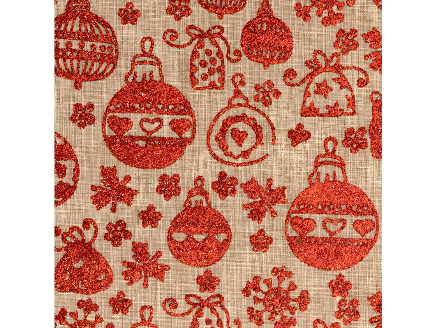 Chemin de table Tissu Beige avec Boules de noël Rouge pailleté 28 x 300 cm