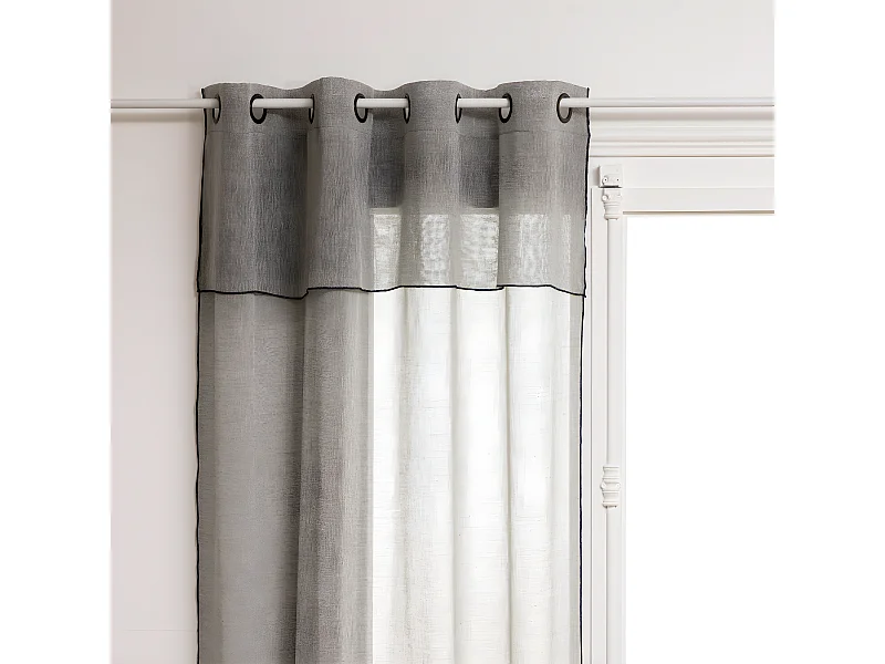 Voilage à œillets Vert Kaki avec volant et liseré Noir 140 x 240 cm