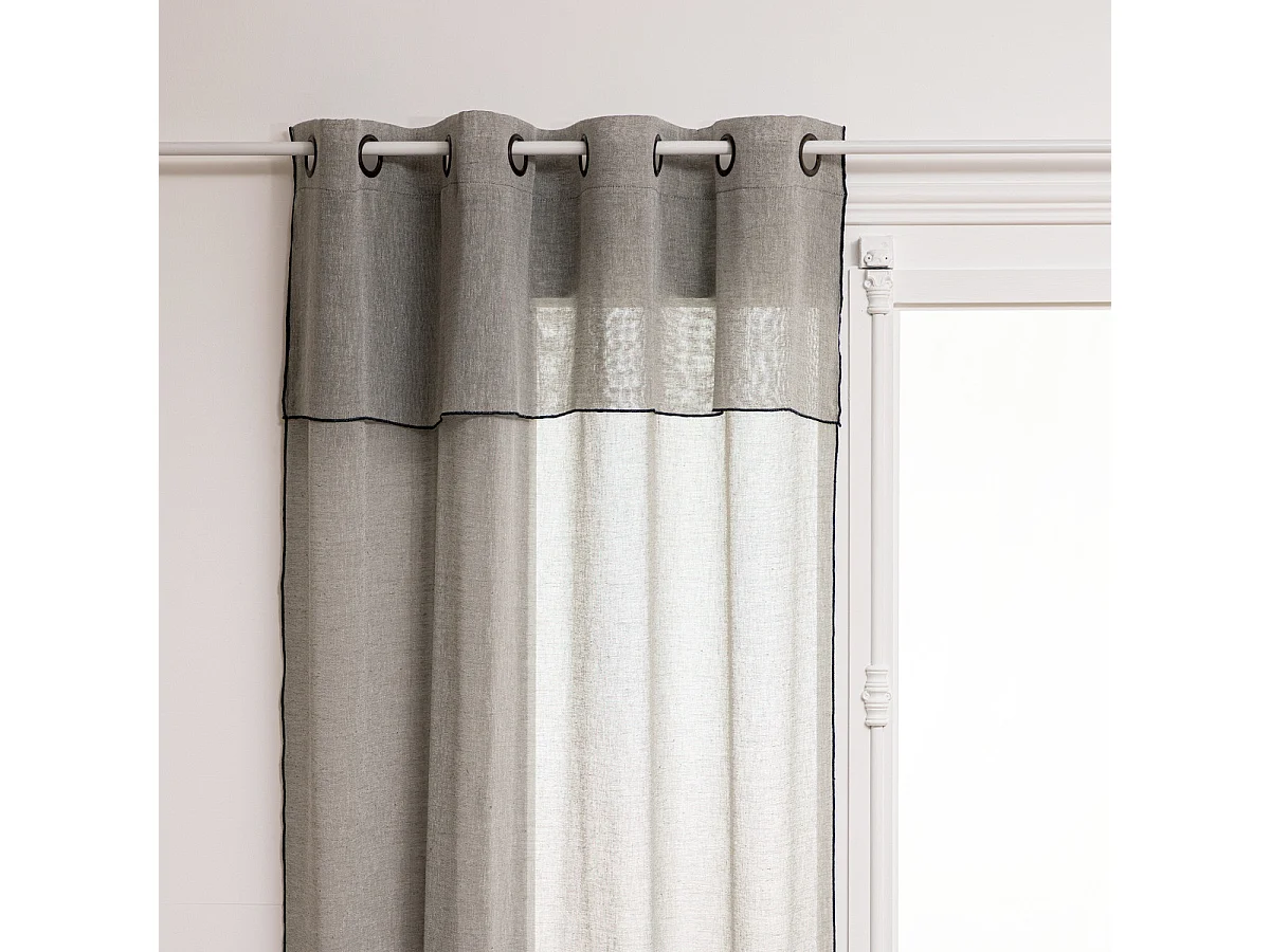 Voilage à œillets Vert Kaki avec volant et liseré Noir 140 x 240 cm