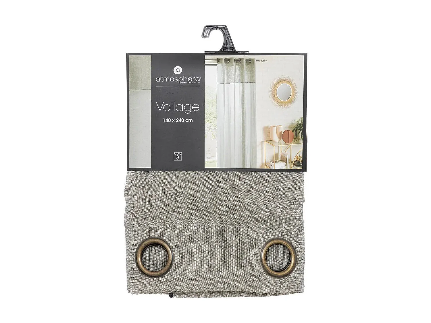 Voilage à œillets Vert Kaki avec volant et liseré Noir 140 x 240 cm