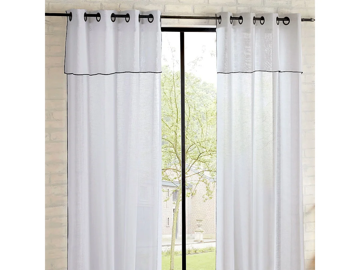 Voilage à œillets Blanc avec volant et liseré Noir 140 x 240 cm