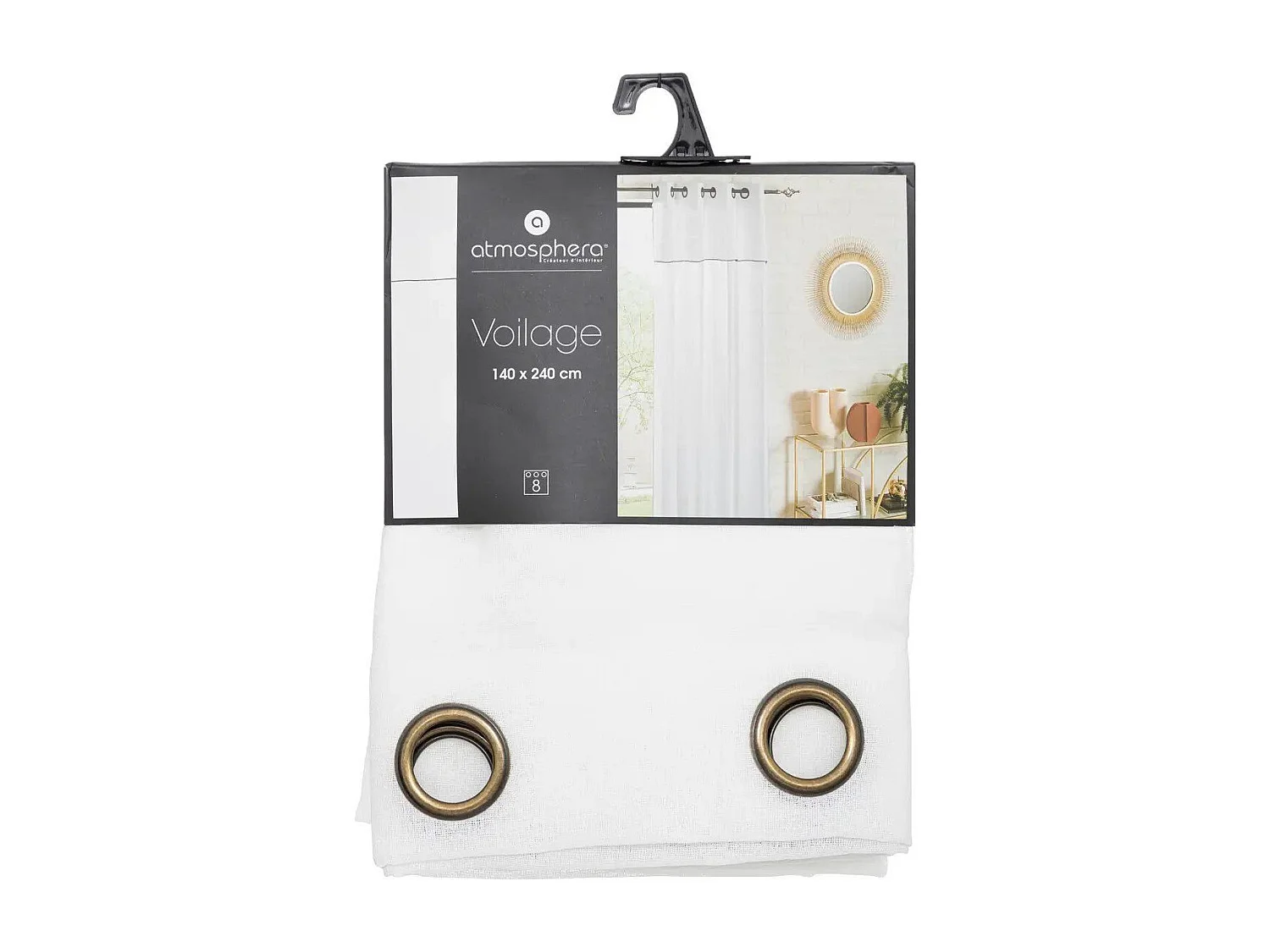 Voilage à œillets Blanc avec volant et liseré Noir 140 x 240 cm