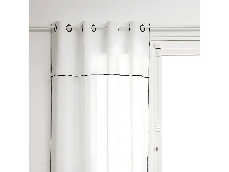 Voilage à œillets Blanc avec volant et liseré Noir 140 x 240 cm