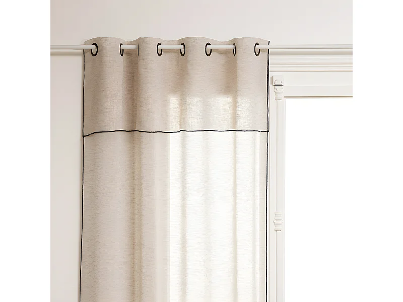 Voilage à œillets Beige Lin avec volant et liseré Noir 140 x 240 cm