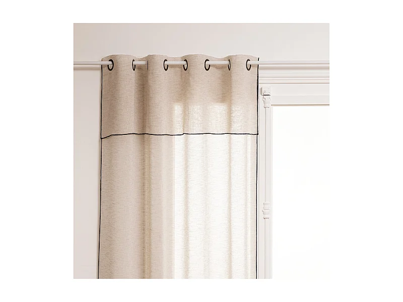 Voilage à œillets Beige Lin avec volant et liseré Noir 140 x 240 cm