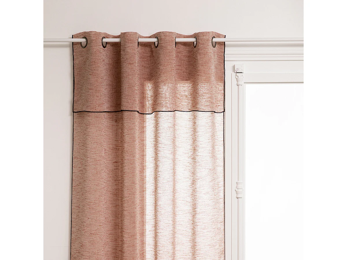 Voilage à œillets Terracotta avec volant et liseré Noir 140 x 240 cm