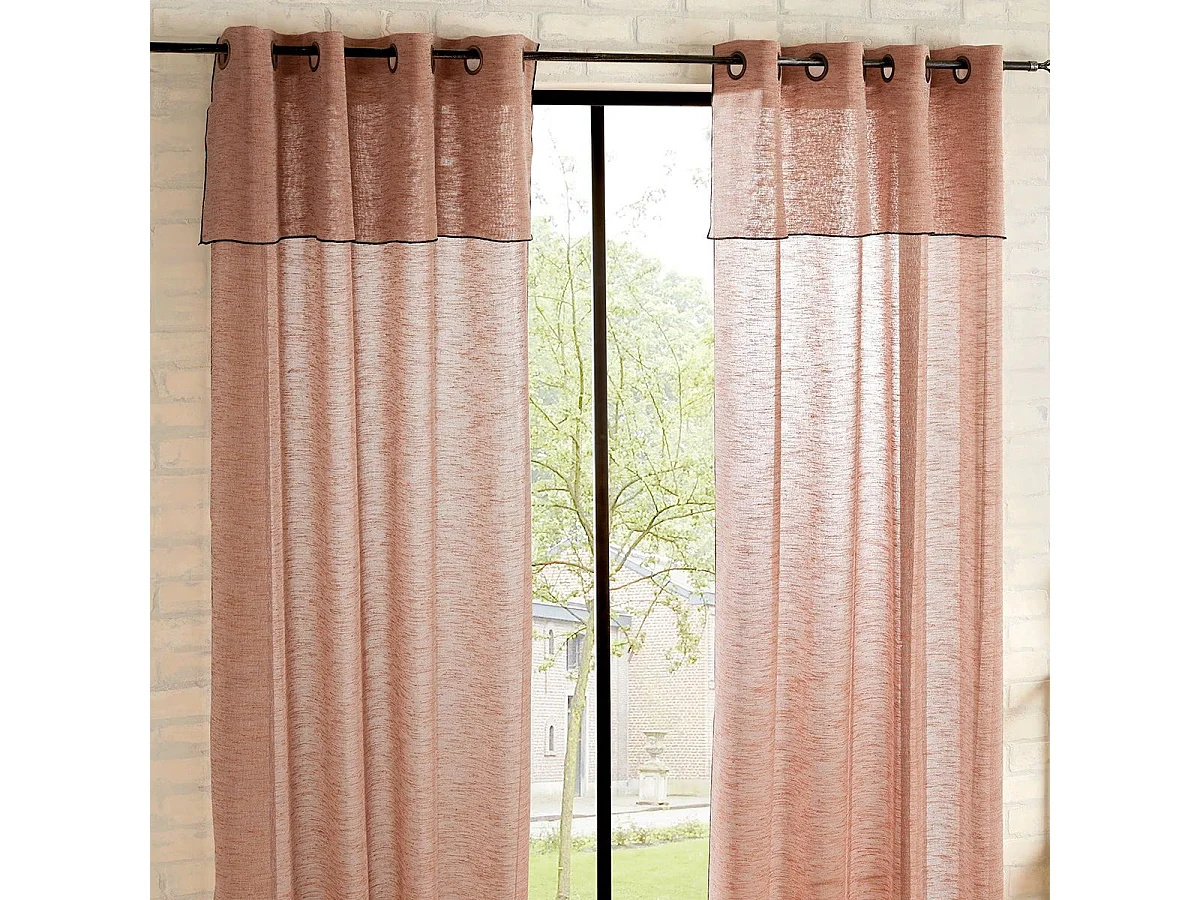 Voilage à œillets Terracotta avec volant et liseré Noir 140 x 240 cm