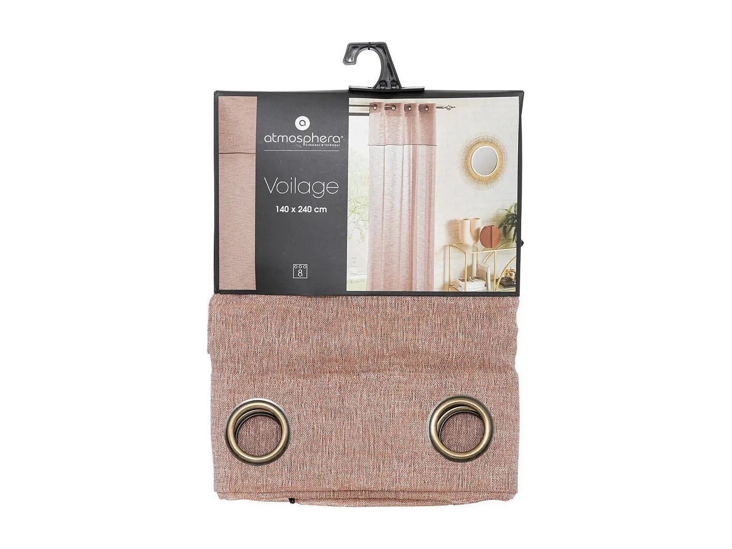 Voilage à œillets Terracotta avec volant et liseré Noir 140 x 240 cm