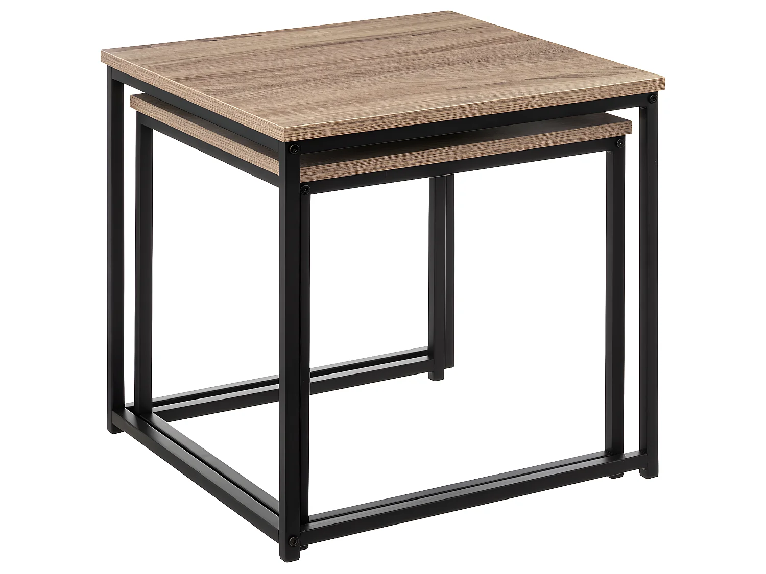 Lot de 2 Tables gigognes Effet chêne naturel et Métal noir