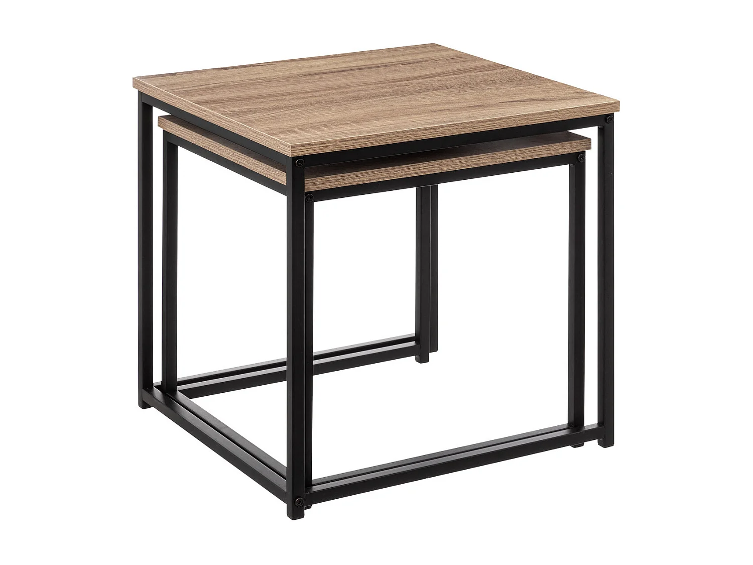 Lot de 2 Tables gigognes Effet chêne naturel et Métal noir