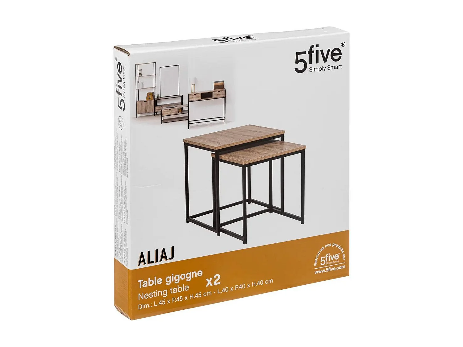 Lot de 2 Tables gigognes Effet chêne naturel et Métal noir