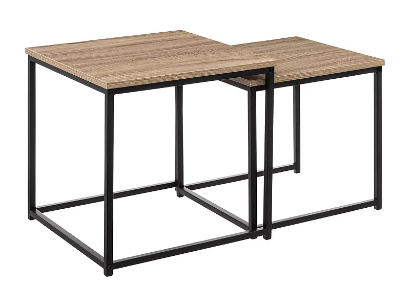 Lot de 2 Tables gigognes Effet chêne naturel et Métal noir