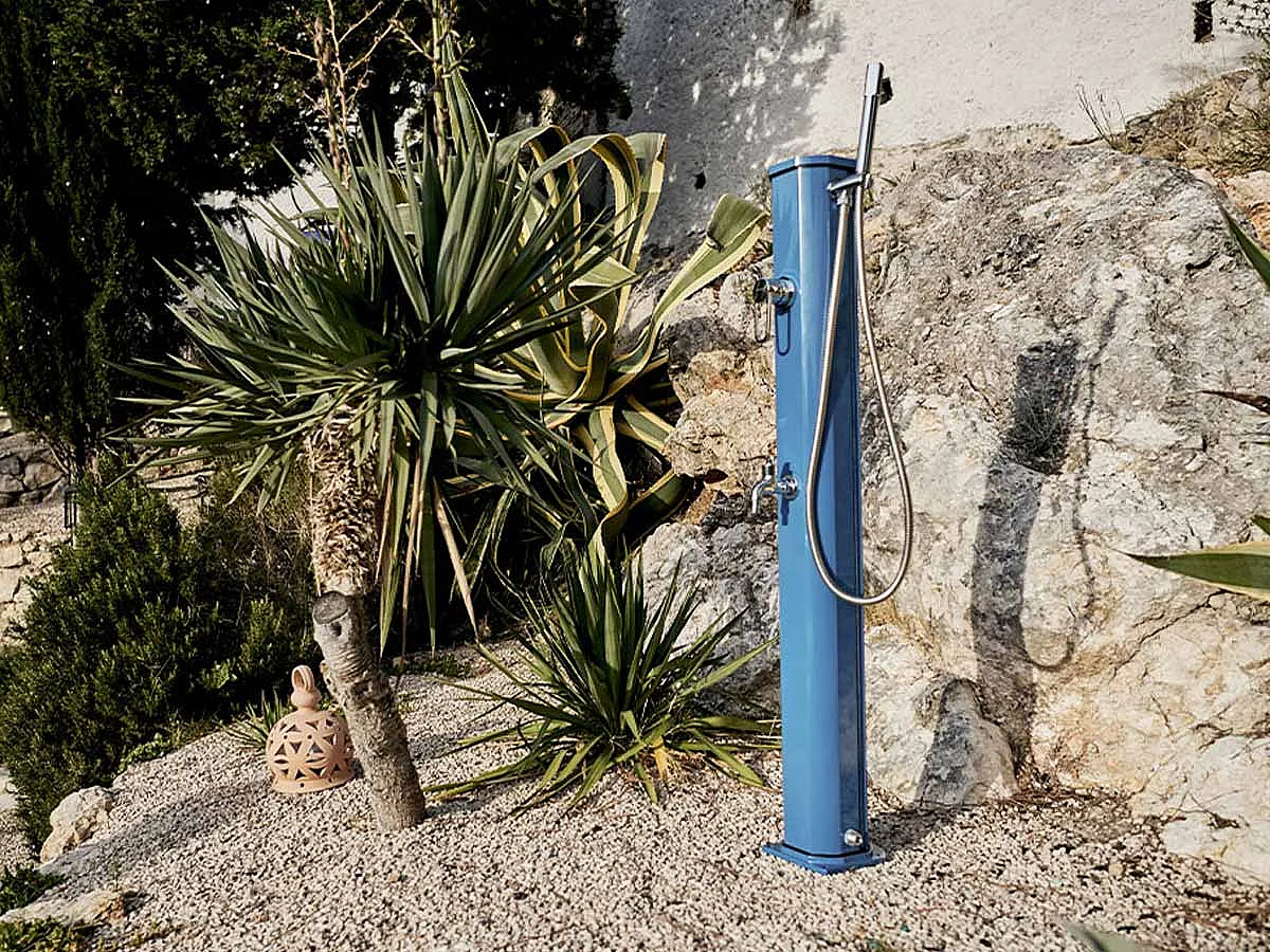 Jolly Go Formidra 20L 24x26x120cm Aluminium Solar Outdoor Dusche - Herausnehmbare Handbrause, Mischbatterie und Fußspülung 24x26x120cm