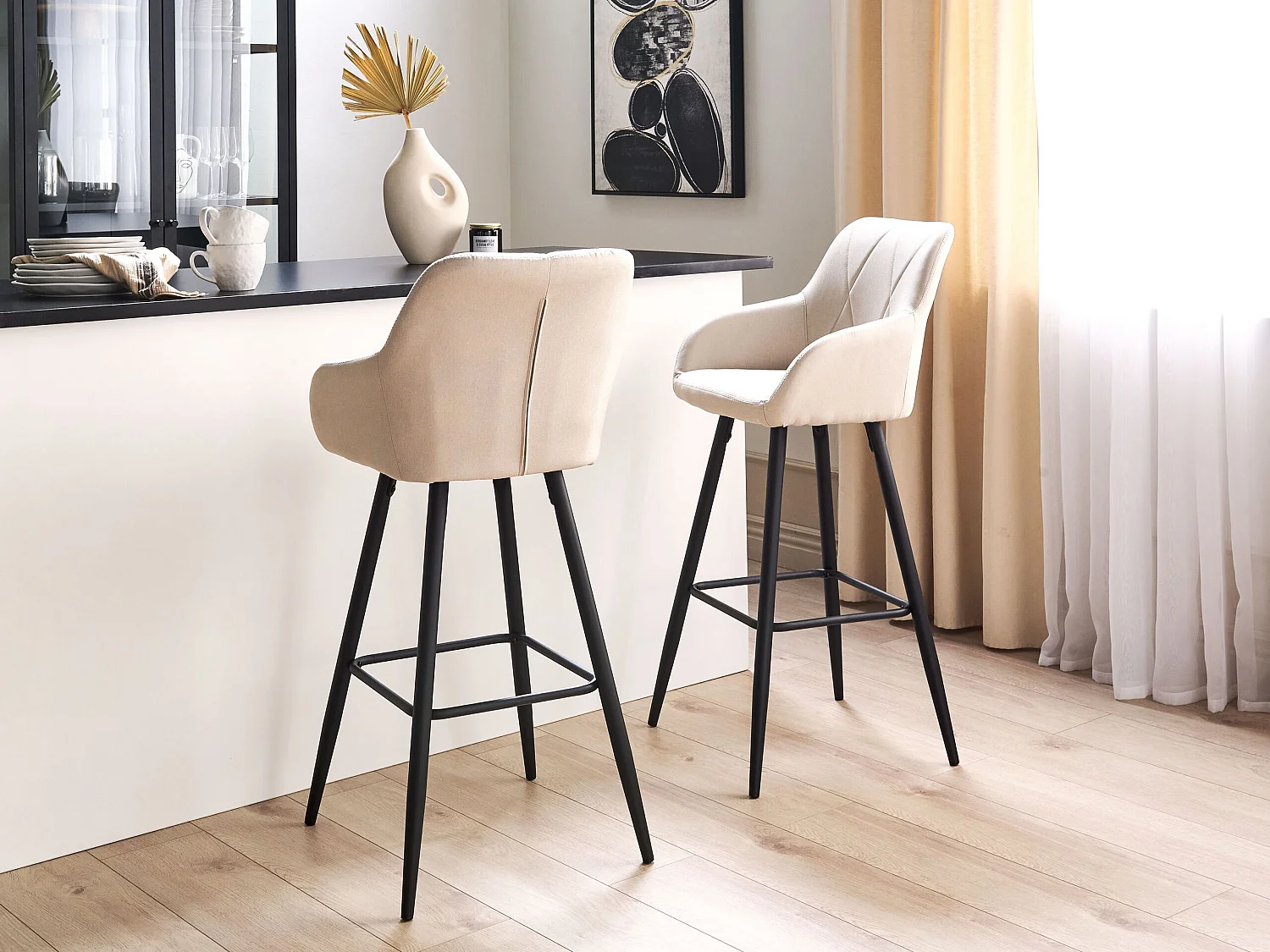 Lot de 2 chaises de bar DARIEN Beige clair