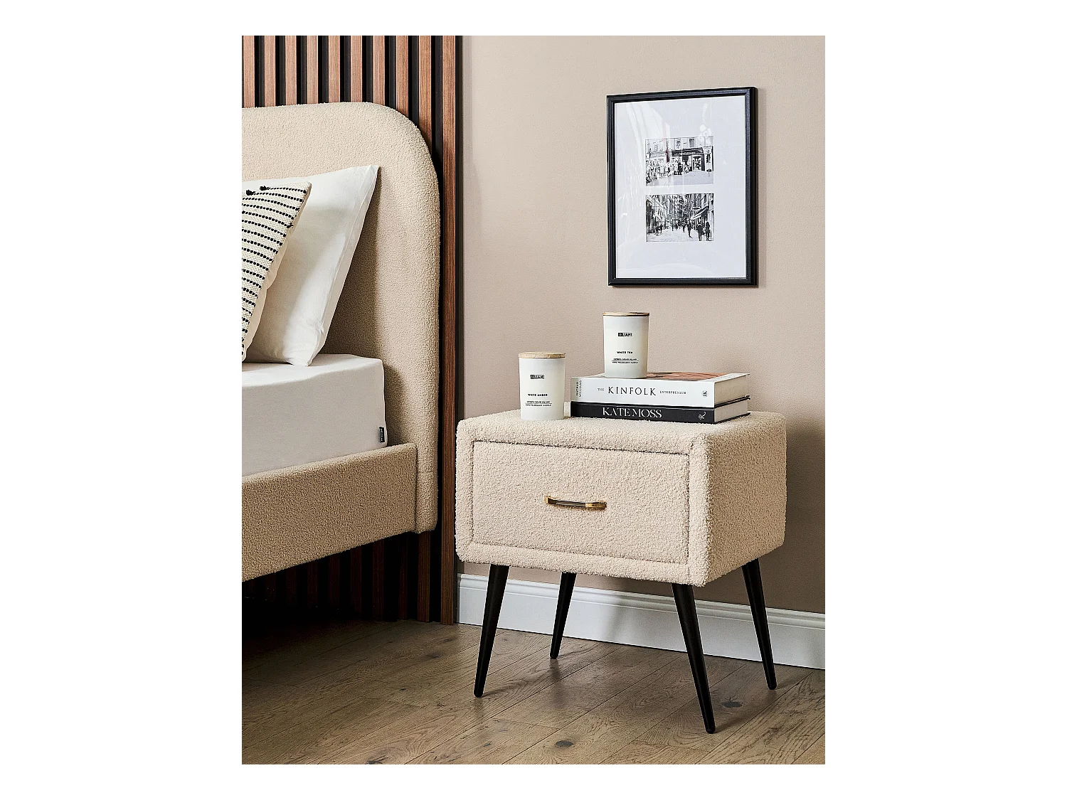 Table de nuit à 1 tiroir FLAYAT Bouclé Beige