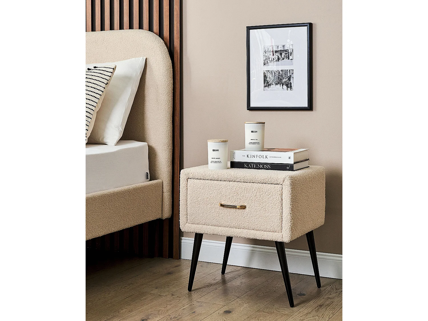 Table de nuit à 1 tiroir FLAYAT Bouclé Beige