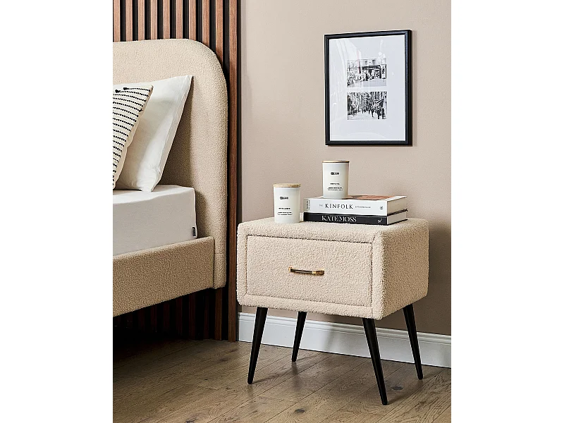 Comodino 1 cassetto FLAYAT Bouclé Beige