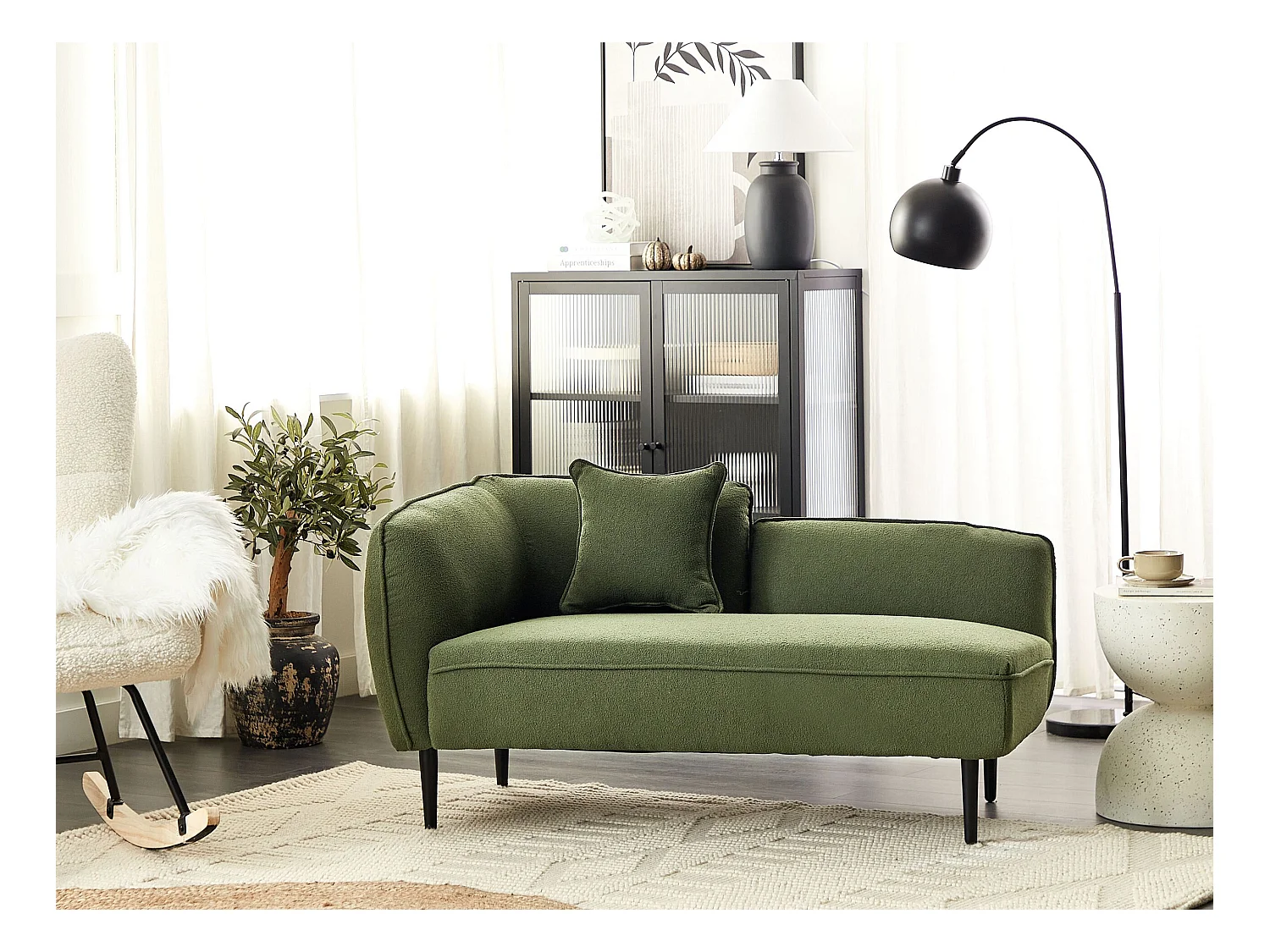 Chaise longue côté droite CHEVANNES Bouclé Vert foncé