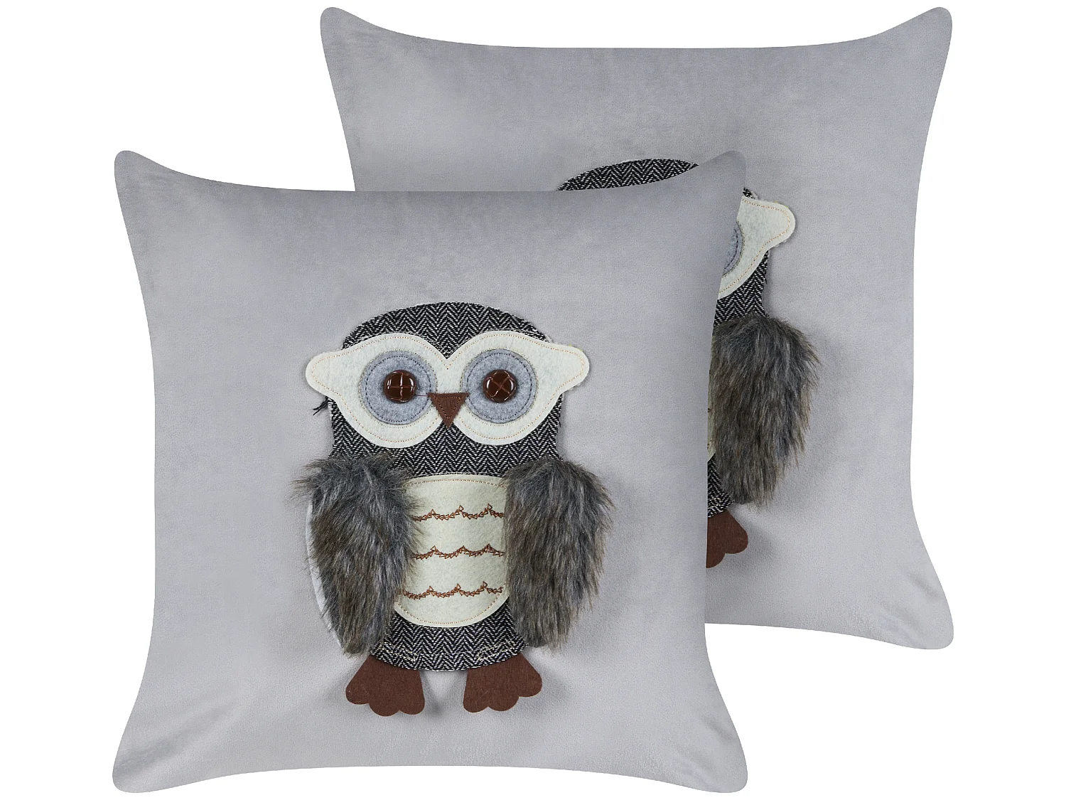 2 welurowe poduszki dla dzieci w sowy 45 x 45 cm szare OPHRYS