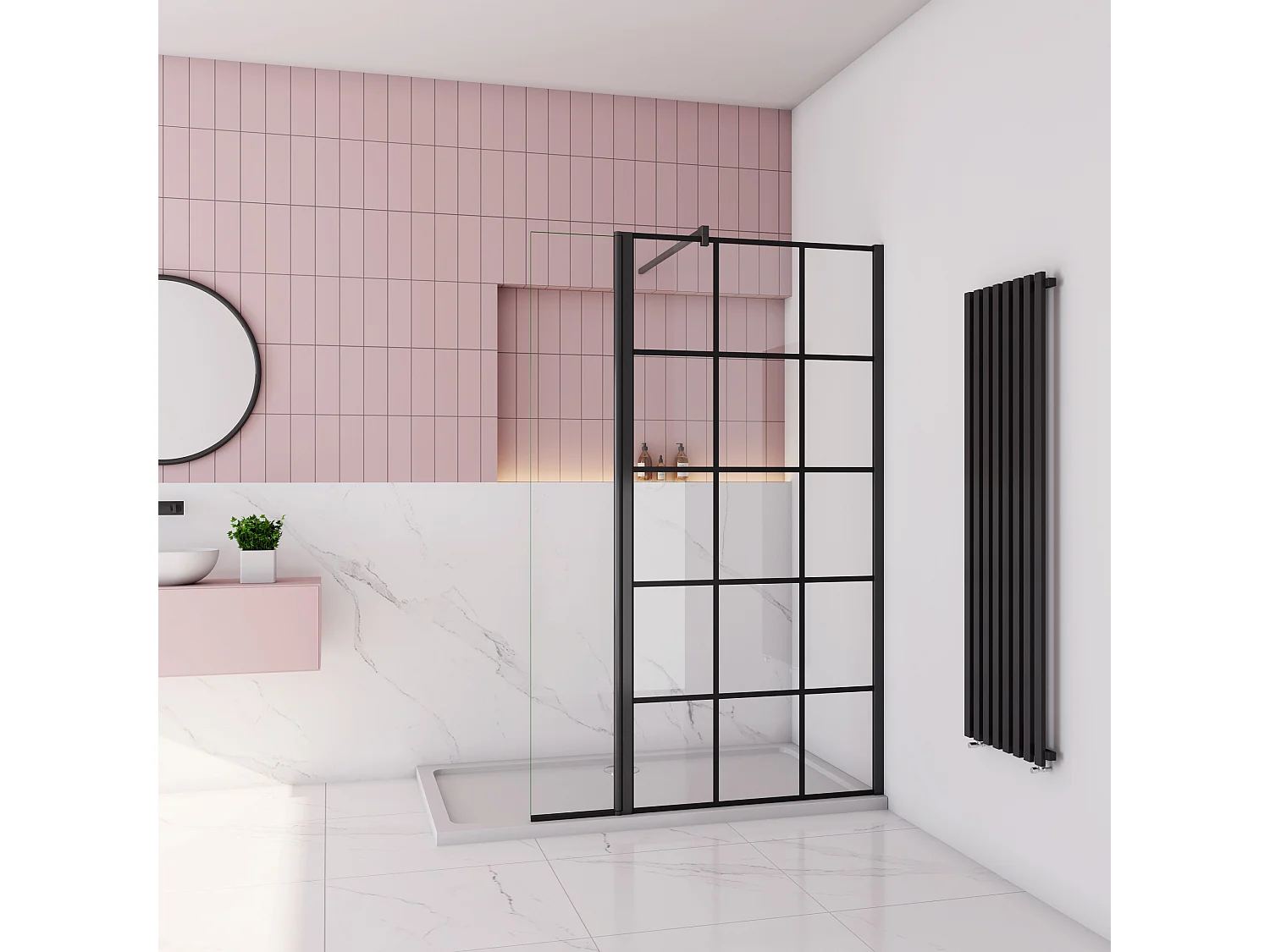 AICA industriële douchewand 120x200cm met een 30cm draaipunt retour geleverd met een 90cm stabilisatiestang