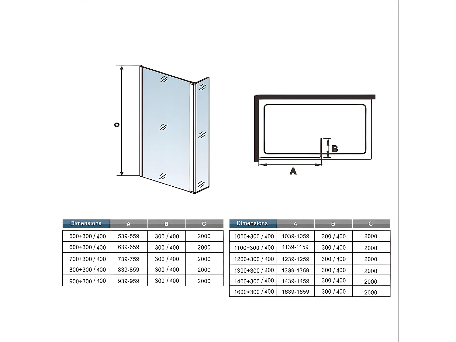 AICA zwarte industriële douchewand 120x200cm met een 40cm draaipunt retour geleverd met een 90cm stabilisatiestang