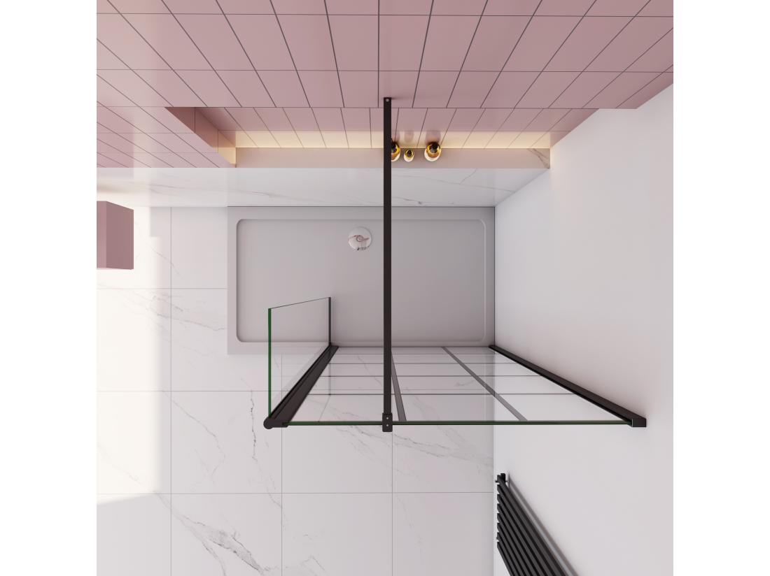vente unique AICA paroi de douche industrielle 140x200cm avec un retour pivotant 30cm livré avec une barre de stabilisation 90cm