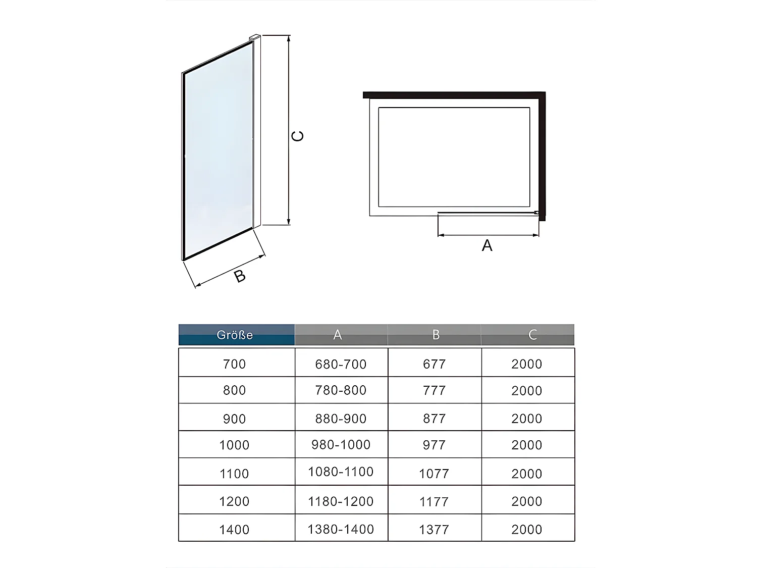 AICA zwarte industriële douchewand 80x200cm met een 30cm draaipunt retour geleverd met een 90cm stabilisatiestang