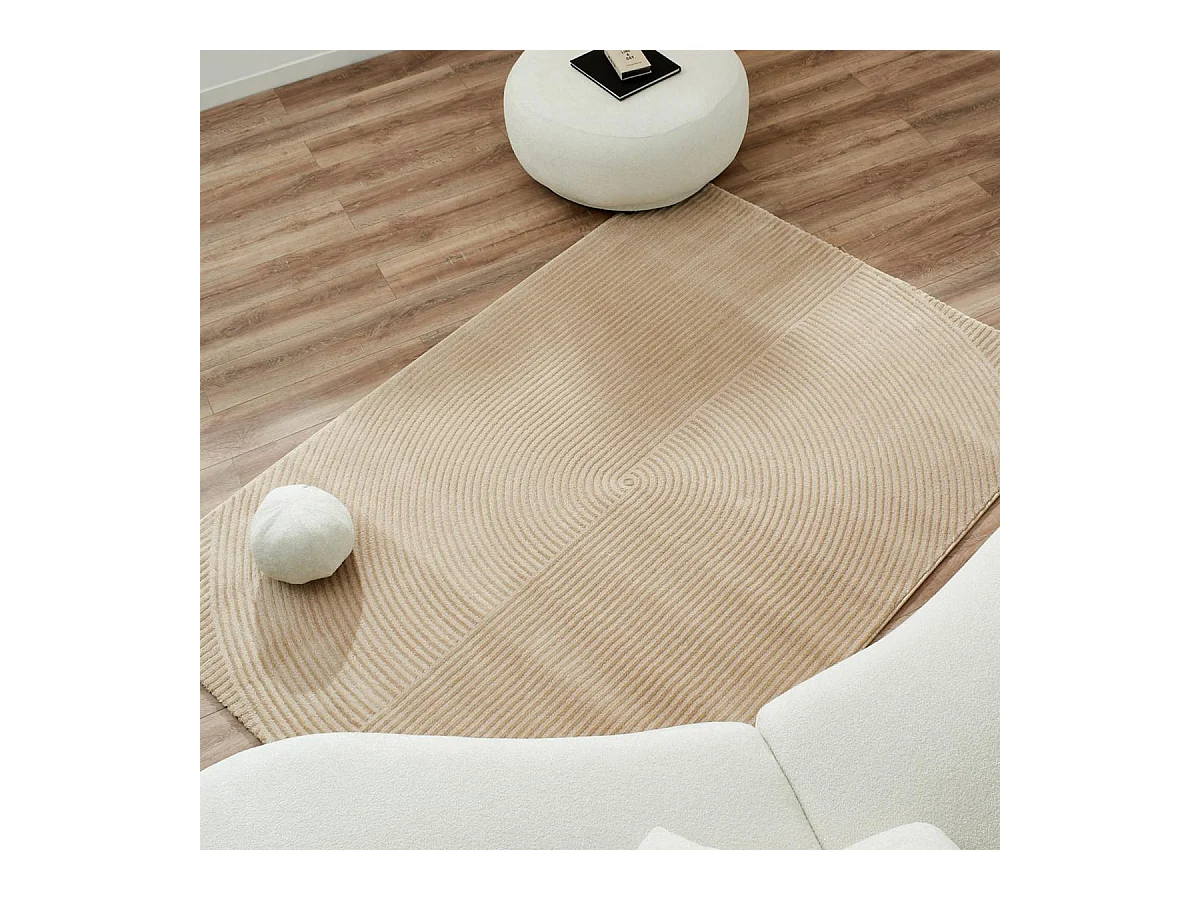 tapis salon 120x160 tissé beige rectangle motif géométrique CEROTI