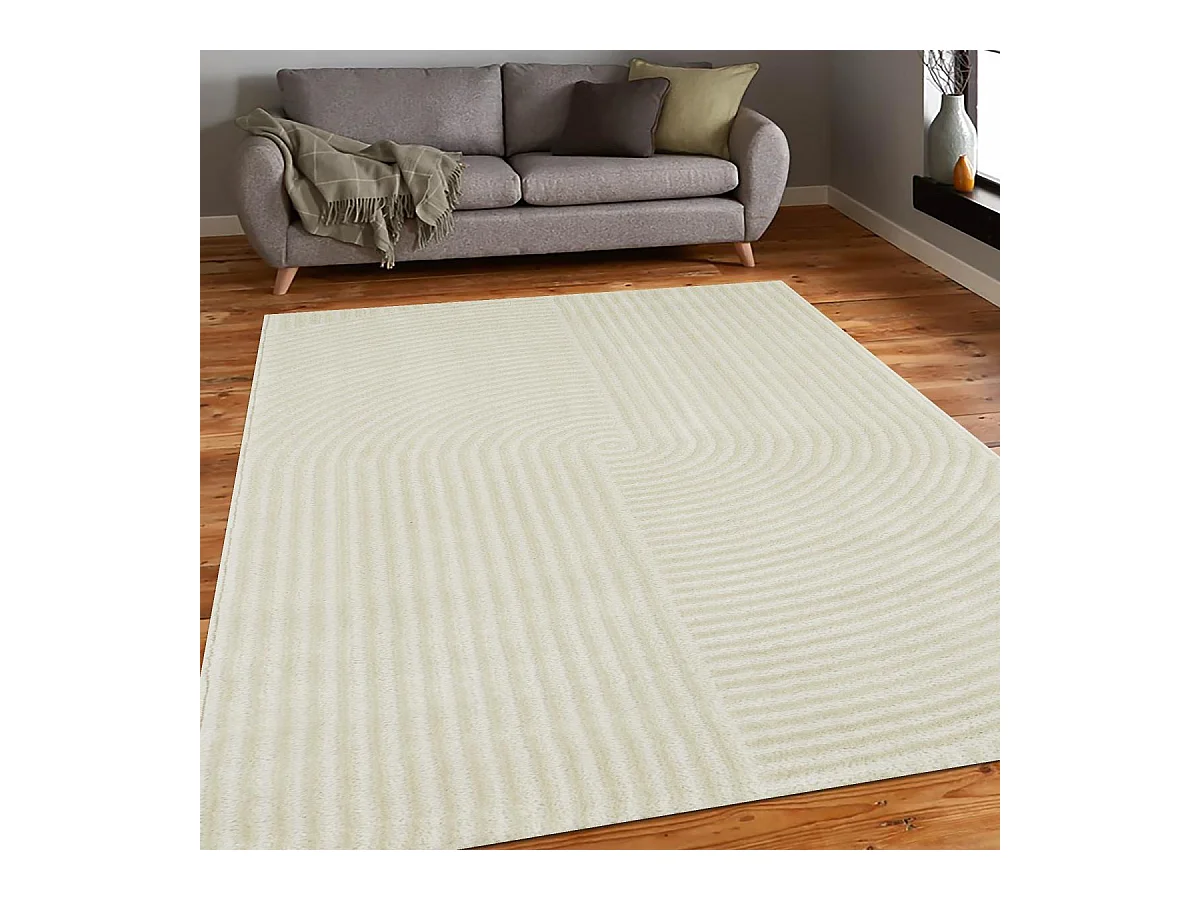 tapis salon 120x160 tissé crème rectangle motif géométrique CEROTI