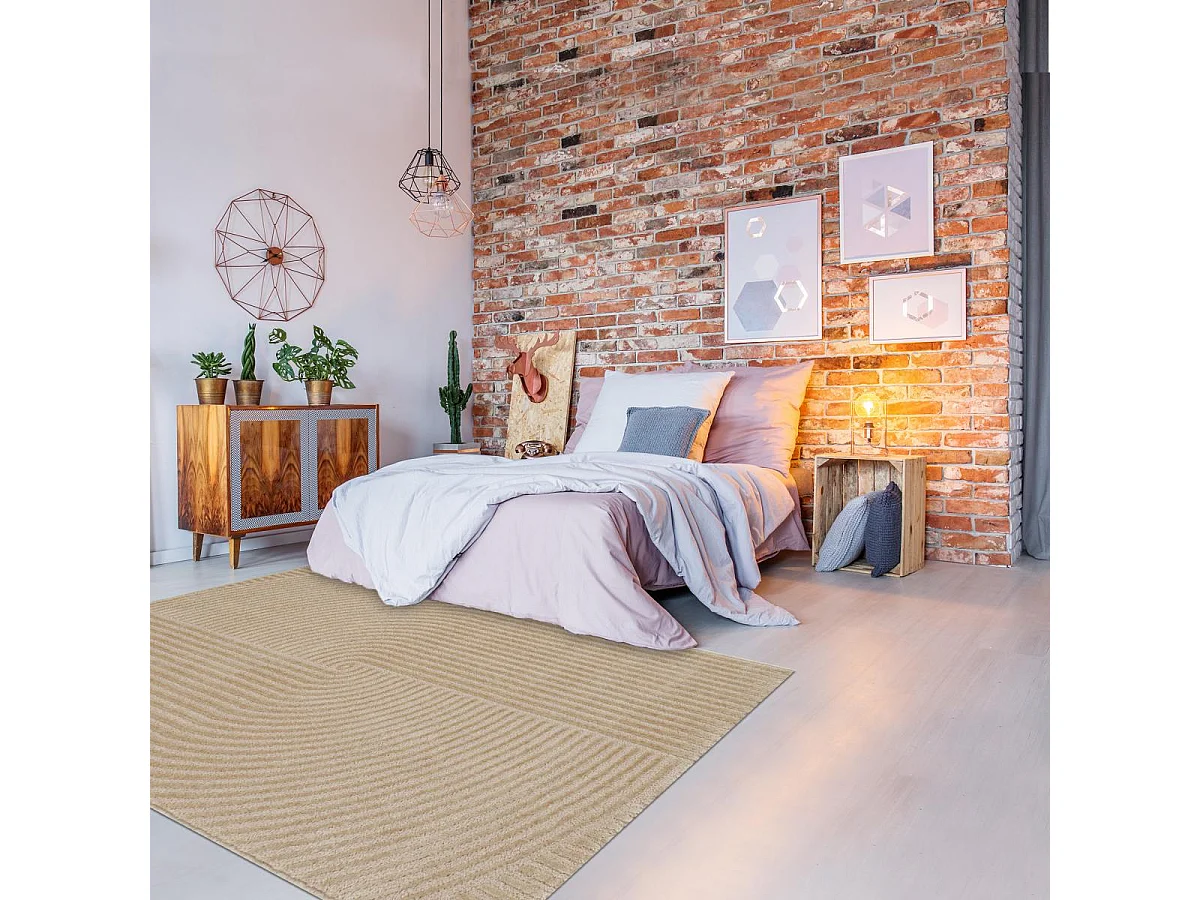 tapis couloir 80x300 tissé beige rectangle motif géométrique CEROTI