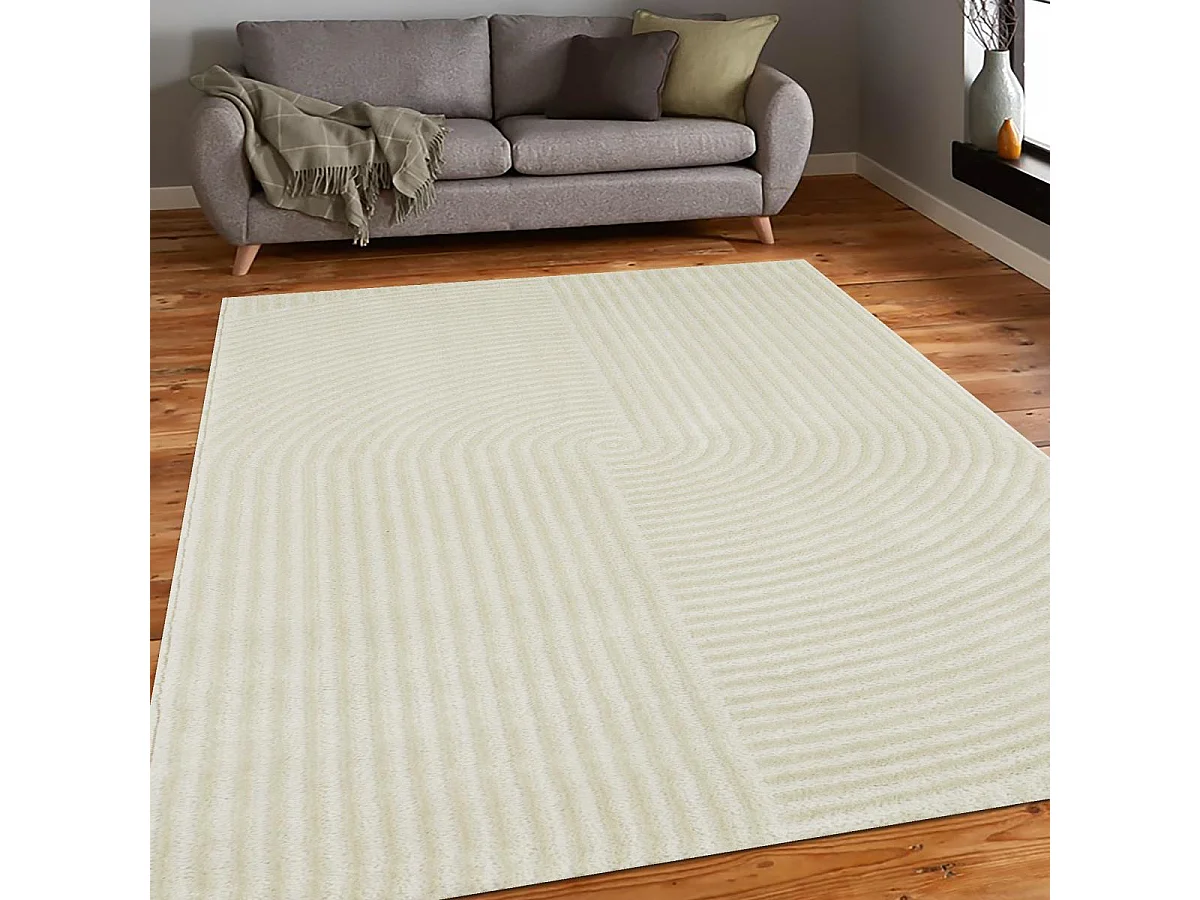 tapis salle à manger 160x230 tissé crème rectangle motif géométrique CEROTI